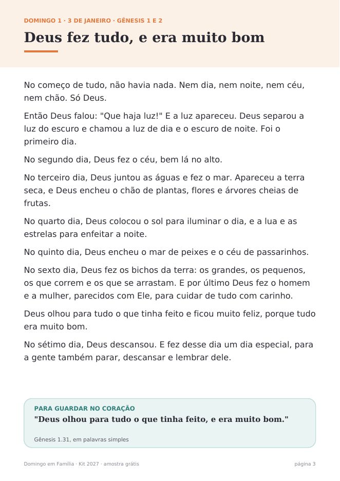 Página da história: Deus fez tudo, e era muito bom